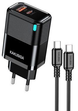 KAKUSIGA KSC-1686 PD30W + QC3.0 Custom-Molded Charger Kit with LED (EU) Type-C to Lightning