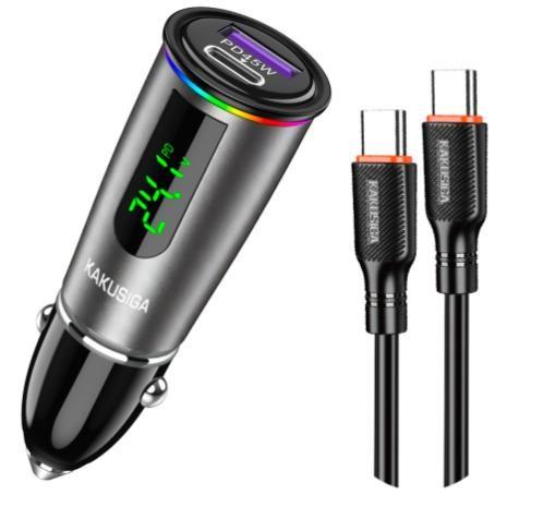 KAKUSIGA KSC-2001 75W dual-port Digital Display car charger set (Type-C to Type-C)