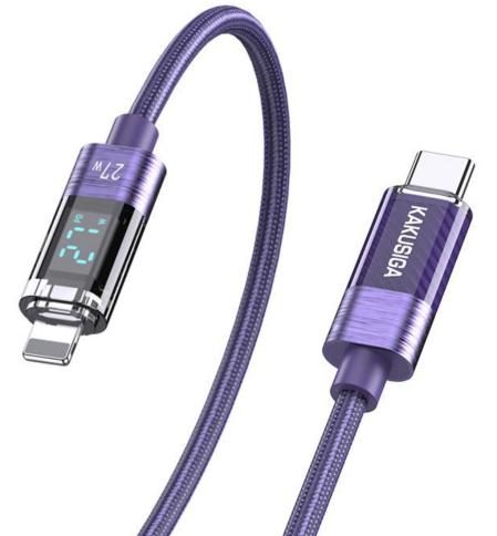 KAKUSIGA KSC-971 PD27W intelligent transparent digital display charging data cable (Type-C to Lightning)
