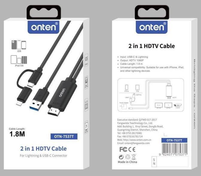 ONTEN OTN-7537T 2-in-1 HDMI Cable