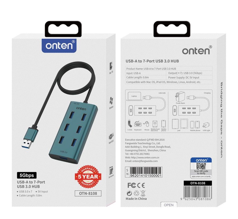 ONTEN OTN-8108 )/USB3.0 7-Port Hub