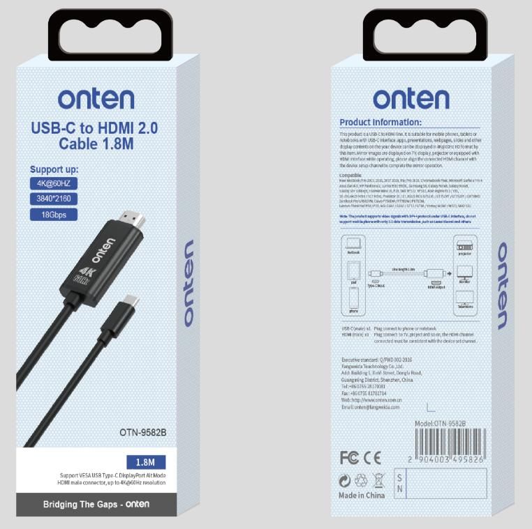ONTEN OTN-9582B USB-C to HDMI2.0 Cable