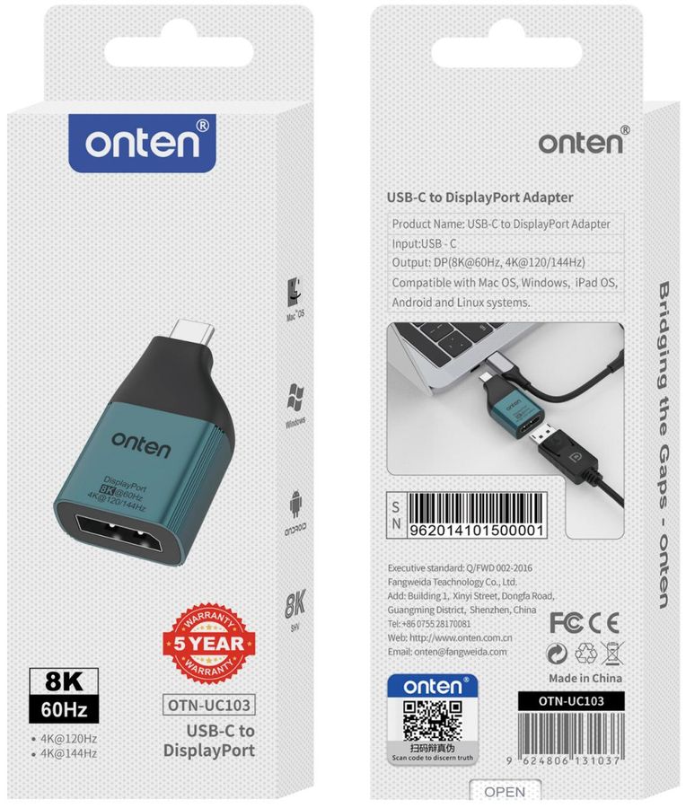 ONTEN OTN-UC103 USB-C to DP 8k@60hz or 4K@120hz