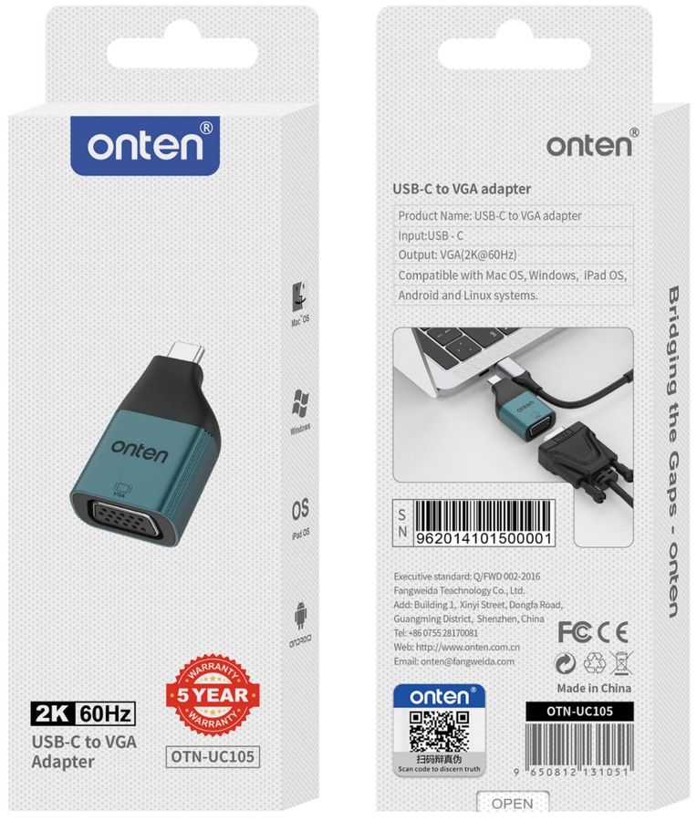 ONTEN OTN-UC105 USB-C to VGA 2k@60hz