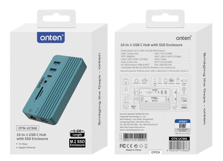 ONTEN OTN-UC966 10-in-1 USB-C HUB with SSD Enclosure