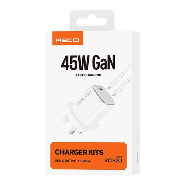 RECCI RC132U 45W GAN fast charger set UK PLUG