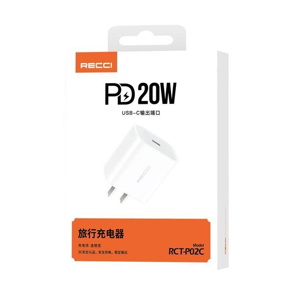 RECCI RCT-P02C 20W CN plug PD charger Cn/us PLUG